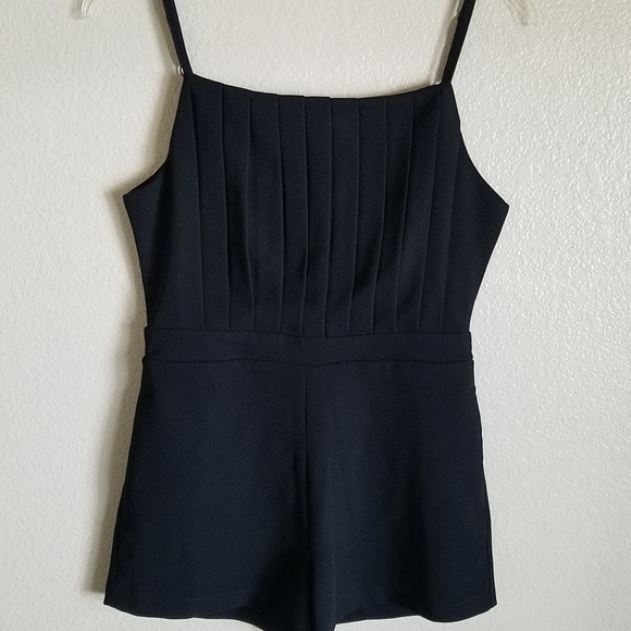 Solid Black Stylish Romper Pleated Front & Spaghetti Straps Size M - Picture 1 of 11